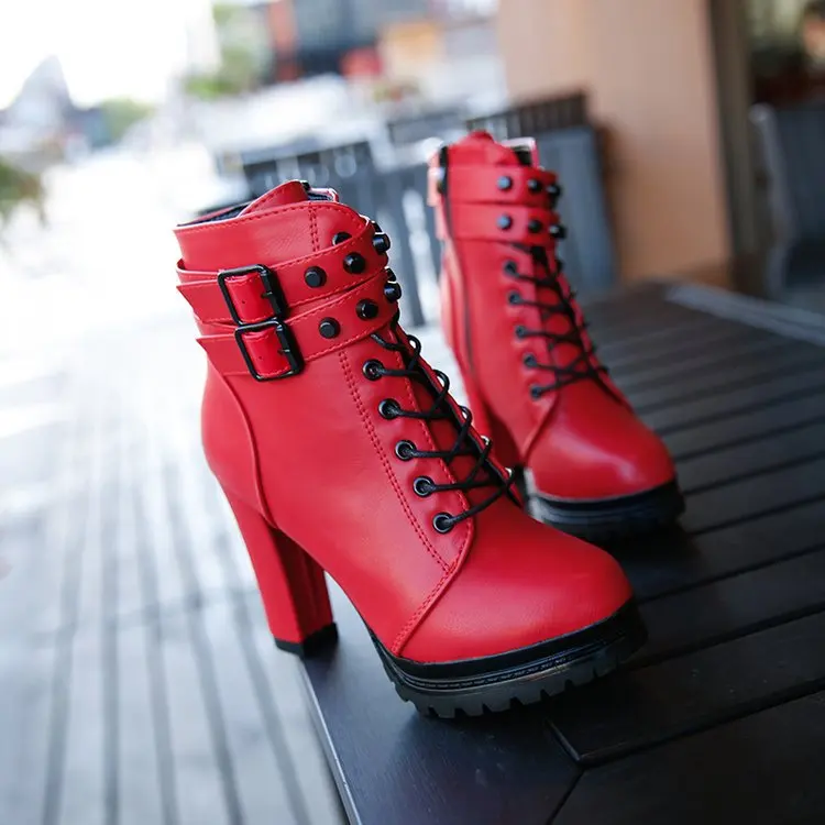 

Women Boots Ankle Boots For Women Lace Up Square Heel Winter Shoes Casual Super High Heel Boots Botas Mujer dfv4