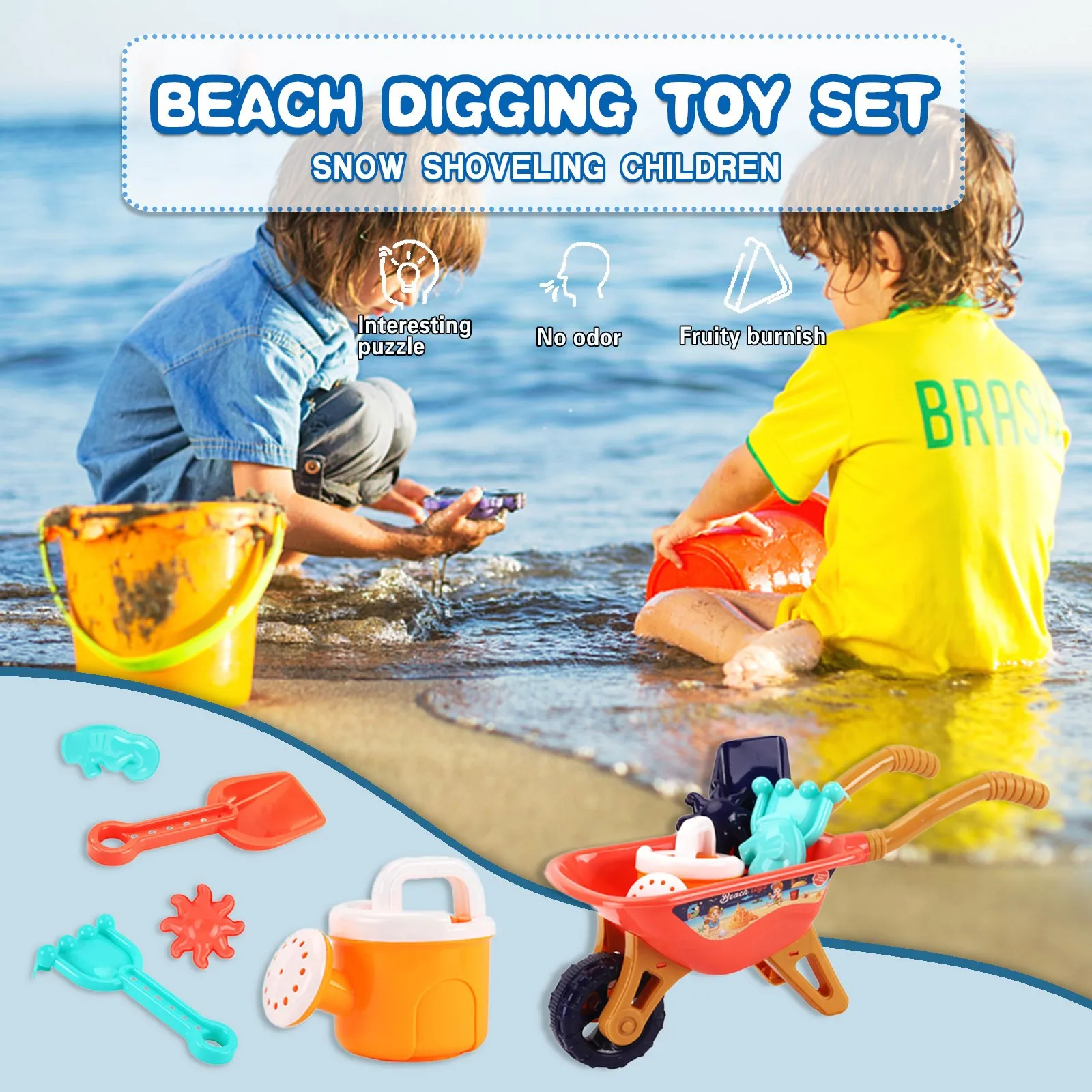

6PC Beach Toy Sandbox Cart Sand Set Digging Sand Play Sandpit Toy Summer Outdoor Toys For Boys Girls Gift Beach Games Toys #5