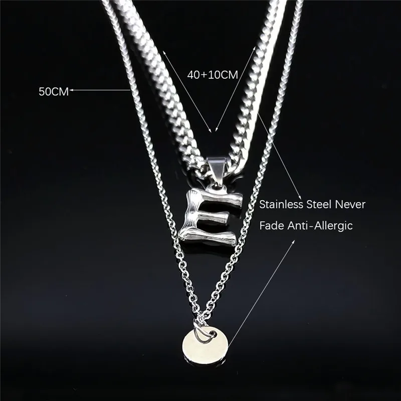 

2PCS Punk Letter E Stainless Steel Double Layer Necklace Pendant Women/Men Jewelry gargantilla acero inoxidable mujer NK88S03