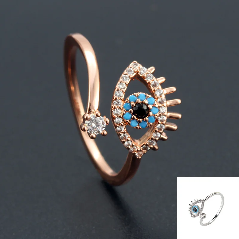 

Vintage New Evil Eyes Set with Zircon Charm Ring For Women's Opening Bohemian Turkish Luxury Rings Jewelry Accessories 2021