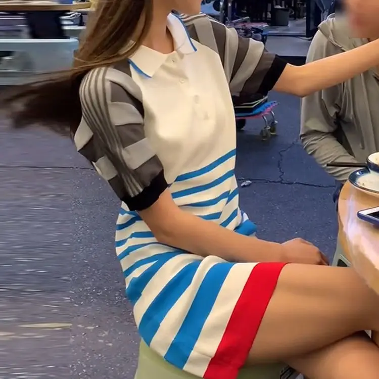 

Dress Contrasting Stripes 2021 Summer Fashion All-match Slim Slim Wrapped Knit Skirt Fashion