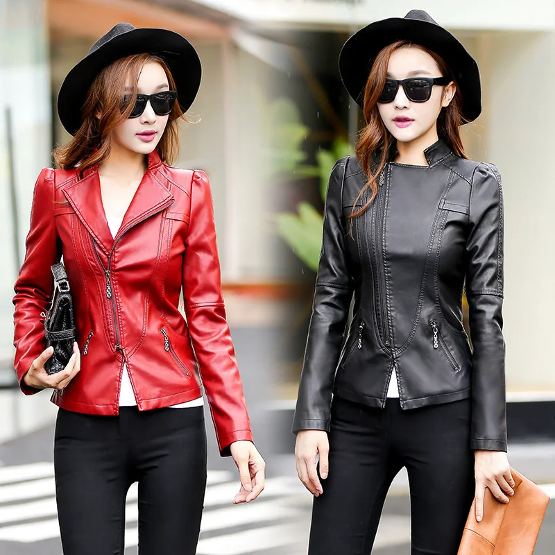 

Autumn and winter new Korean Short slim motorcycle jacket leather suit jacket
