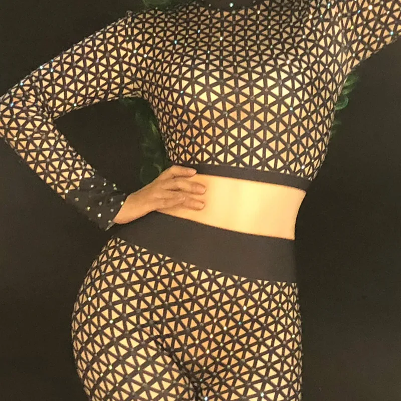 Блестящий женский комбинезон стразы сексуальные леггинсы боди танцевальная