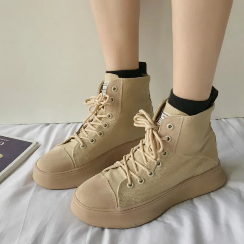 Осенне-зимние парусиновые высокие кроссовки в стиле ретро сохраняющие тепло