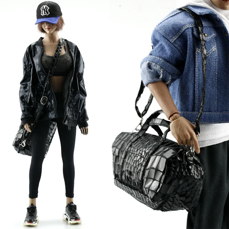 

1/6 Trend Soldier Crocodile Pattern Patent Leather Bright Surface Sports Big Backpack Satchel Bag Handbag Toy Backpack