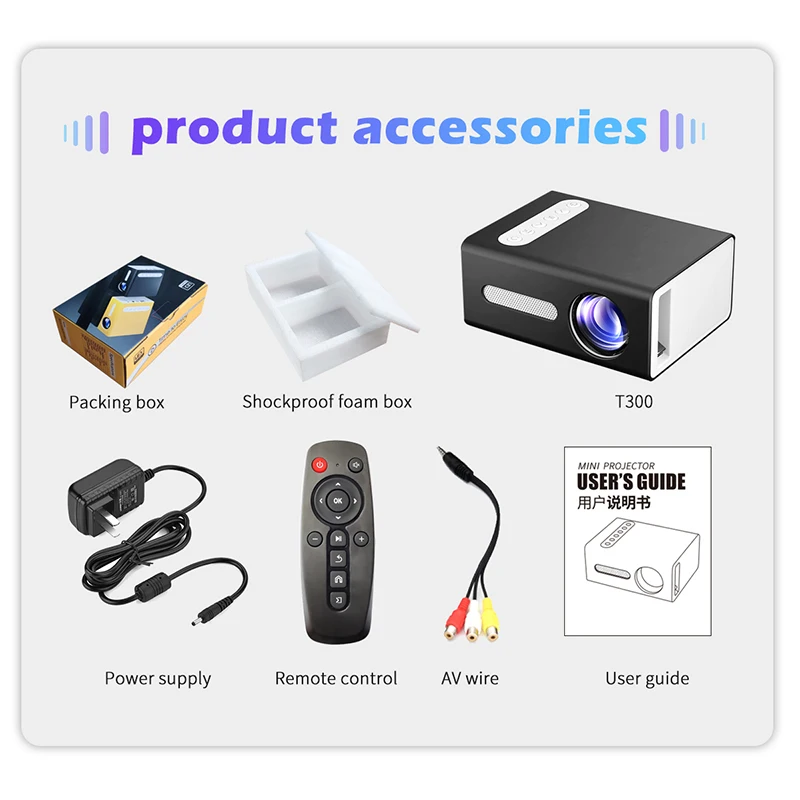 

HD LED Mini Projector 480x320 Pixels Supports 1080P AV USB Audio Portable Projector Home Cinema Home Media Video player