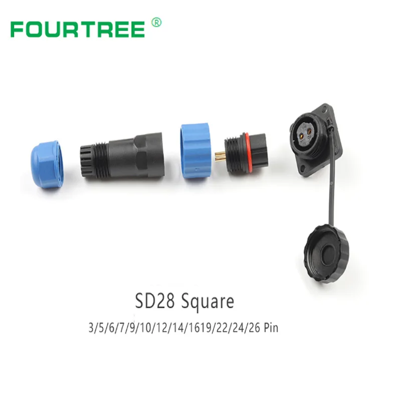 Водонепроницаемый разъем IP68 SD28 квадратный штекер и гнездо для кабеля питания 2 26