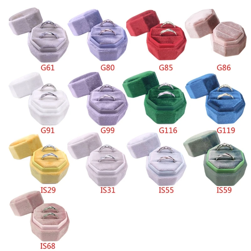 Бархатный коробка для двух колец восьмиугольник Свадебная церемония кольцо со