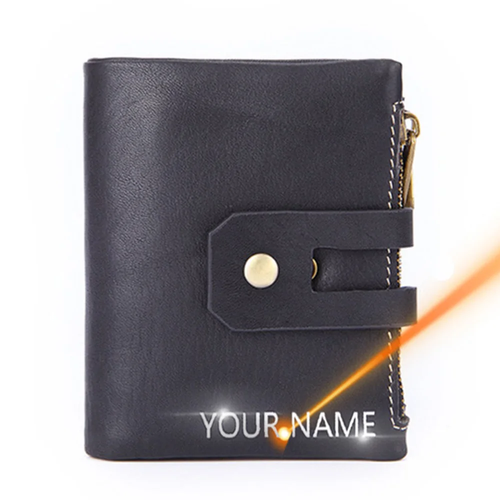 

2021 New Name Engraving Man Wallet Genuine Leather Zipper Hasp Card Holder Male Wallets Fashion Vintage High Quality Male Purse
