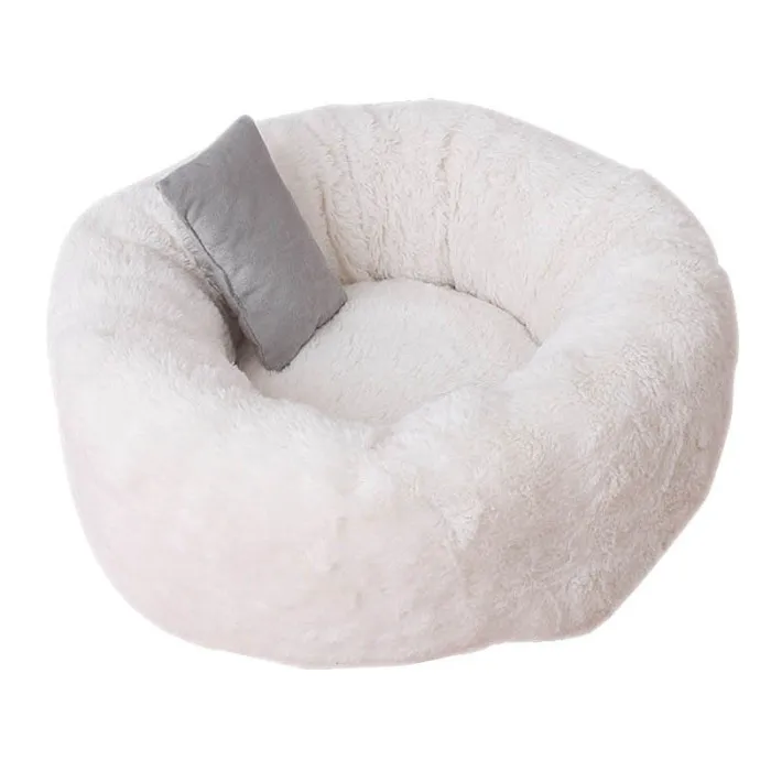 Pets Shag Plush Donut Cuddler Calming Bed Round Plush Cat Dog Mat Sleeping Bed with Pillow E2S
