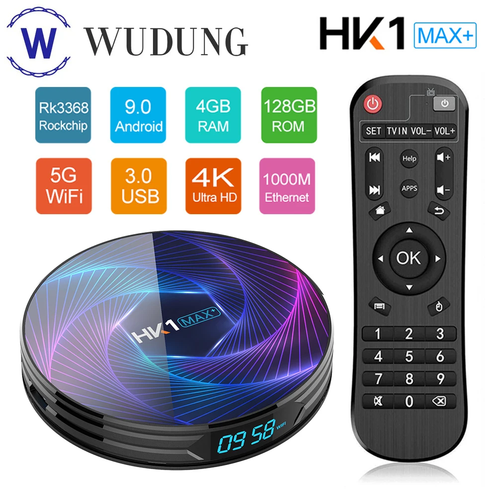 Android 9 0 ТВ коробка HK1 MAX Plus 4GB Оперативная память 128 Гб Встроенная RK3368 PRO Octa Ядро