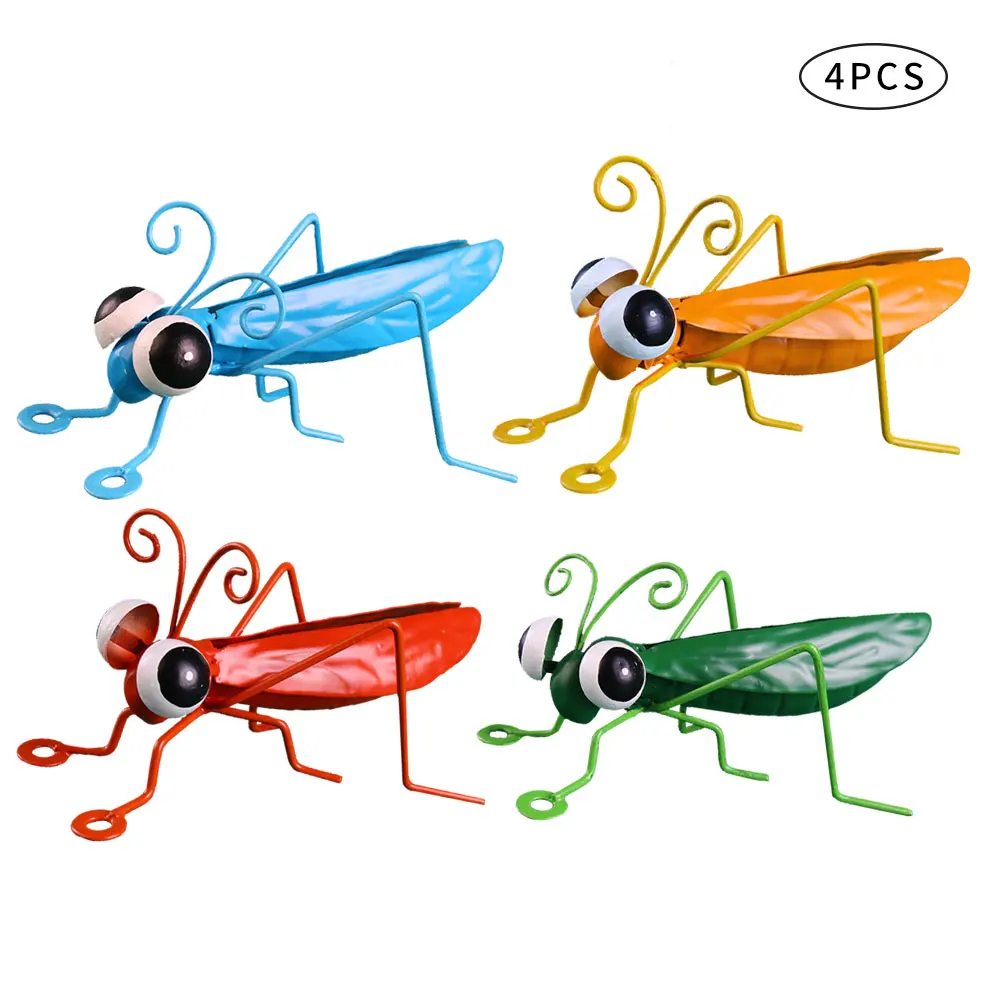 

4pcs Patio Craft Yard Outdoor Garden Insect Hanging Home Decor Gift Ornament Metal Locust Living Room Lawn Sculptures Wall Art