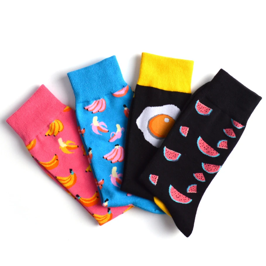 Носки для взрослых до середины голени с рисунком фруктов Арбузов бананов яиц