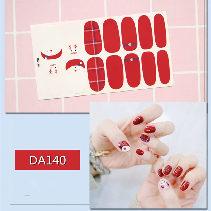 

Lamemoria 14tips/sheet Nail Sticker Beauty Nail Art Glitter Tips Full Nail Wraps Foils DIY Adhesive Decals Accessories DA069-140