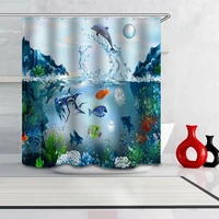 dolphin 3d digital printing high quality bathroom polyester waterproof shower curtain 12 hook bathroom gadgets partition curtain