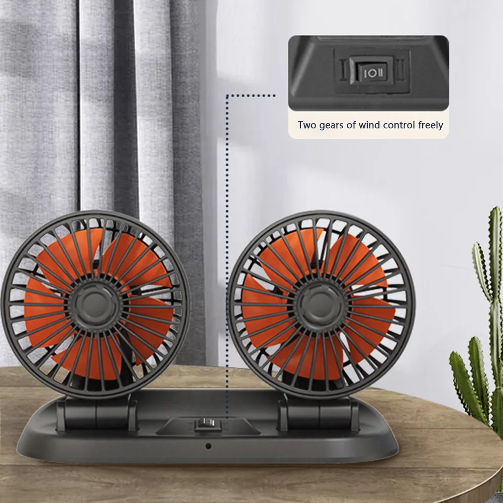 

Dual Head Fan 5V USB 12V 24V Car Fan 360 Degree Rotatable 2 Speed Dashboard Fan with 5 Blades for Auto Truck Boat RV Home