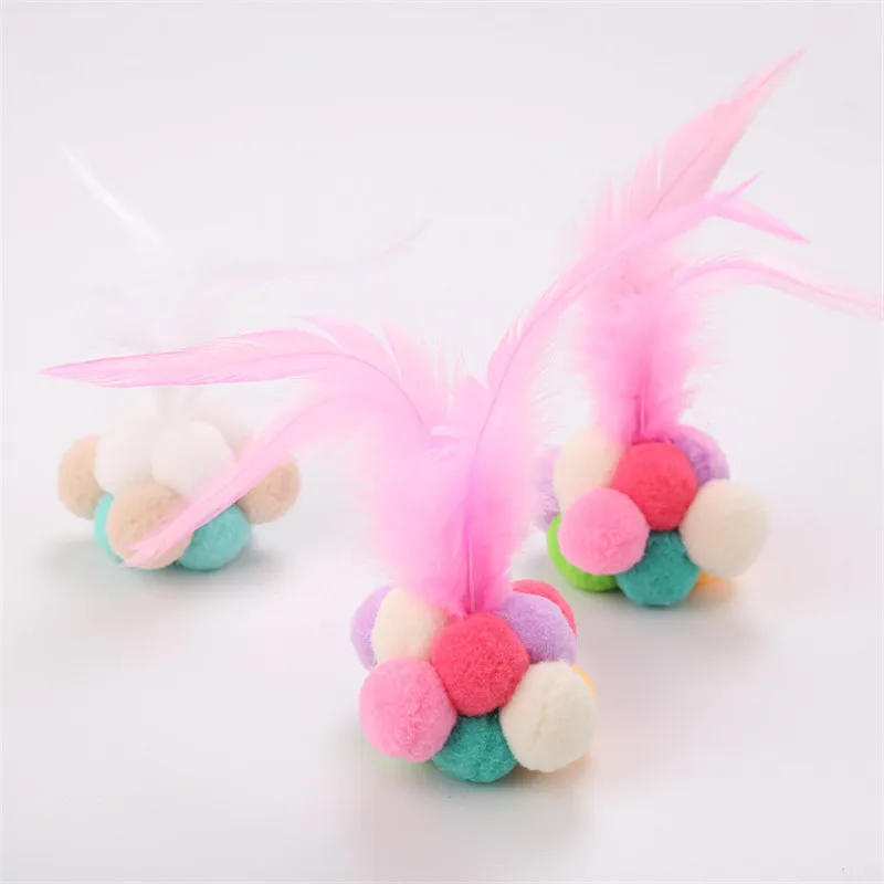 

Pet Supplies Cats Toy Ball Sound Squeak Toy Colorful Plush Feather Bell Funny Interactive Toys for Pet Cat Toys Dropship