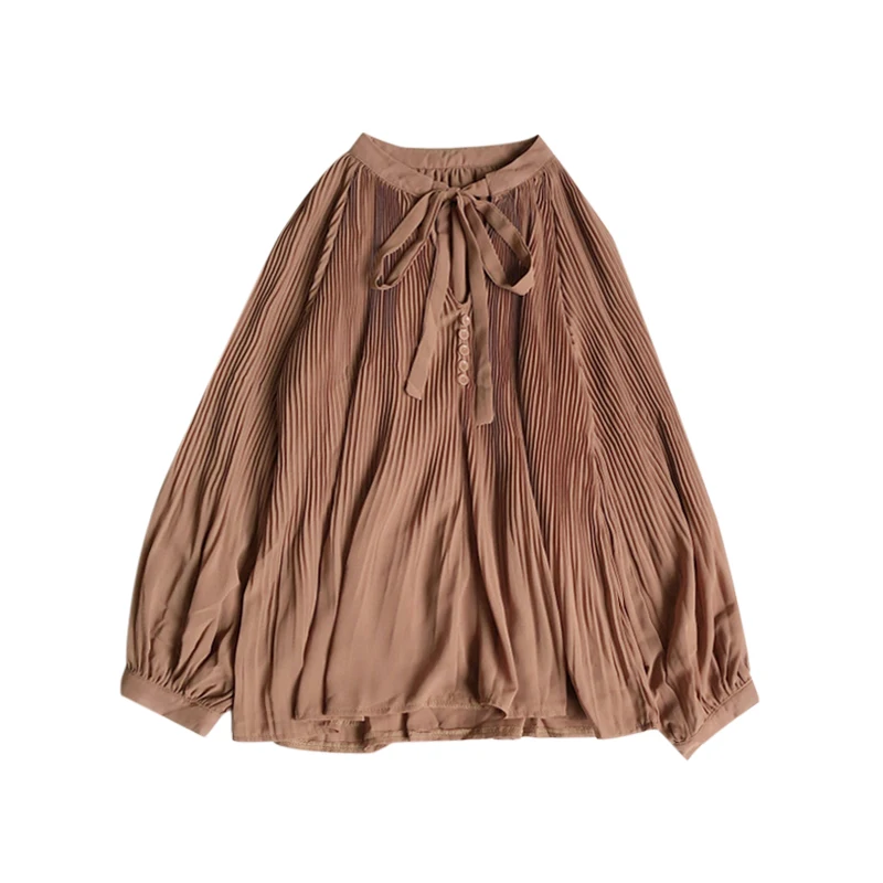 Осенняя Женская плиссированная шифоновая рубашка HISUMA с рукавами-фонариками и