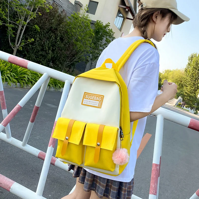 

4Pcs/set Flower Print Canvas School Bags for Teenagers Girls Book Bags Women Travel School Laptop Backpacks Students Back Packs