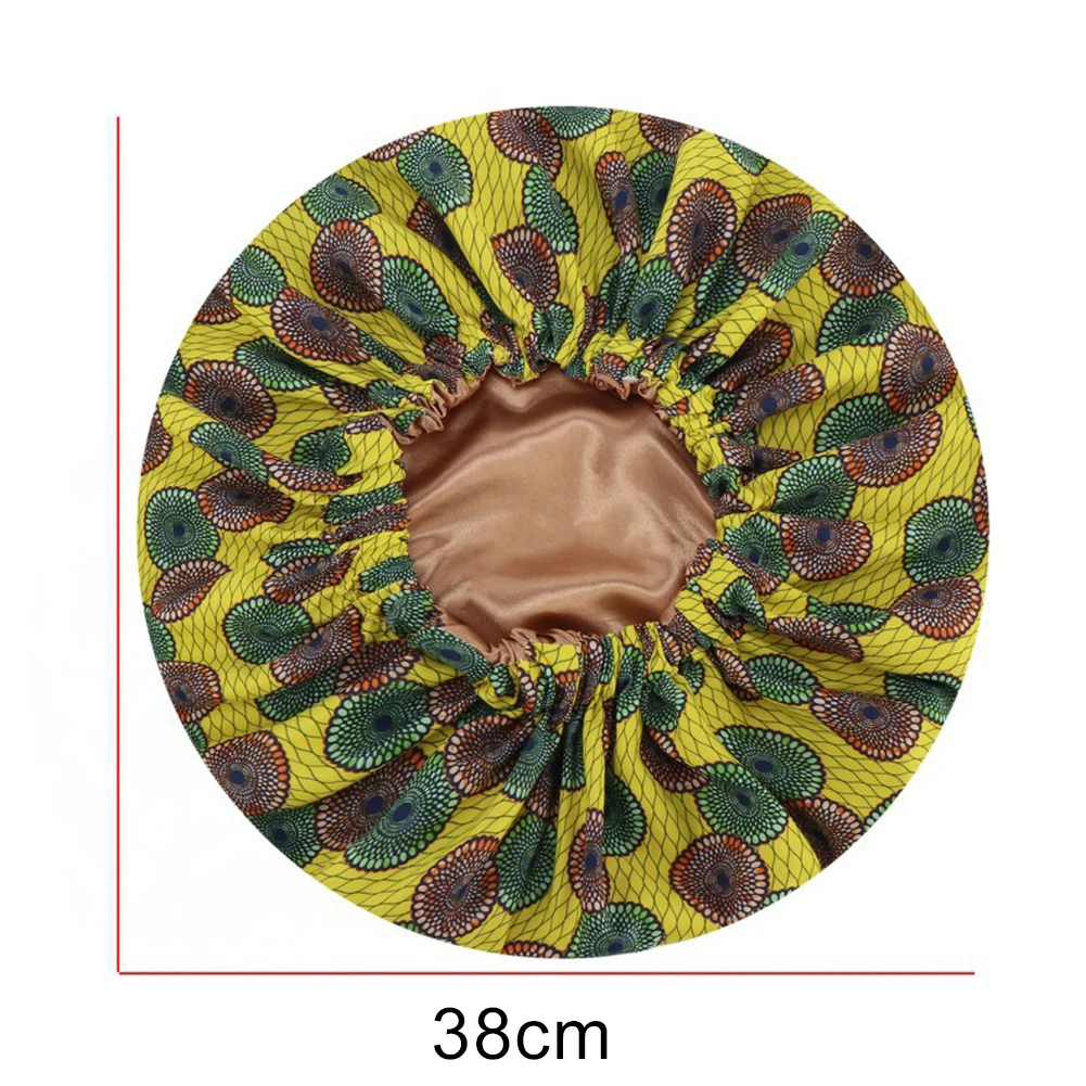 

Women African Floral Print Satin Sleep Bath Caps Hair Care Bonnet Hats Head Wrap Girls
