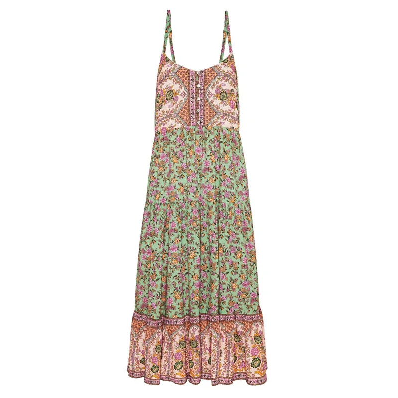 

2021 Summer New Bohemian Long Dress Floral Print Suspender Sexy Dress Casual Holiday Style Dress