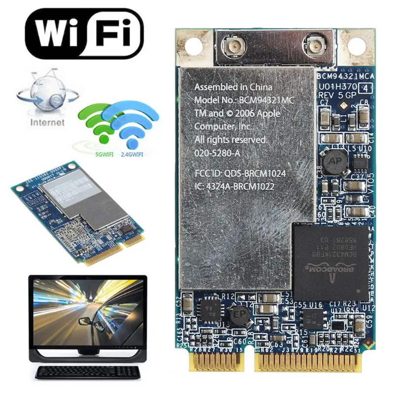 - PCI-E  Apple Macbook BCM94321MC 661-3874, 2, 4 +, 270 , Wi-Fi
