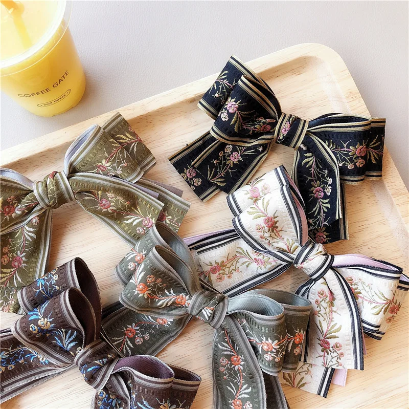 Модные весенние заколки с вышитыми цветами для девочек волос Женские аксессуары