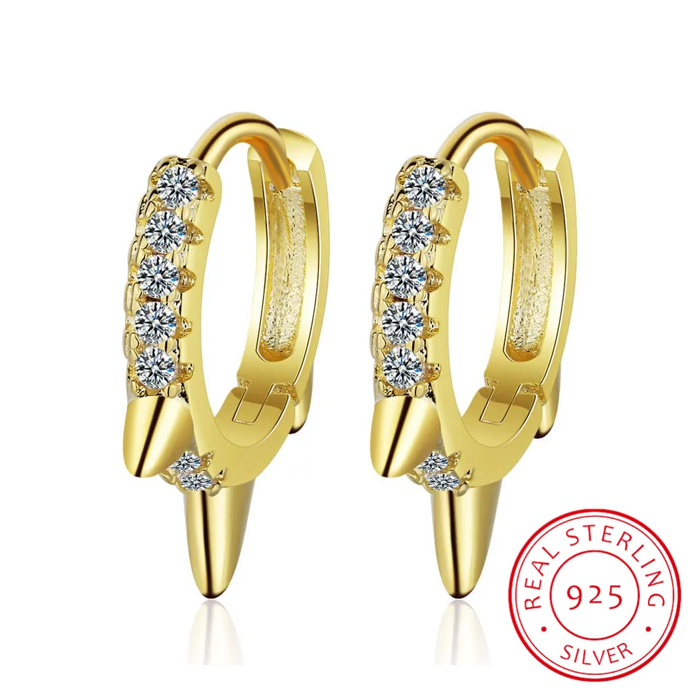 

LEKANI 100% 925 стерлингового серебра; Ботильоны с заклепками в стиле «панк» малой открытой серьги в виде колец, кубический цирконий, серьги с шипа...