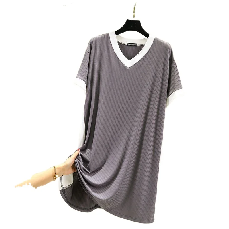 Spring Summer New Modal Nightdress Women's Short Sleeve Nightgown Large Medium Length Over The Knee Single Dress Nightwear