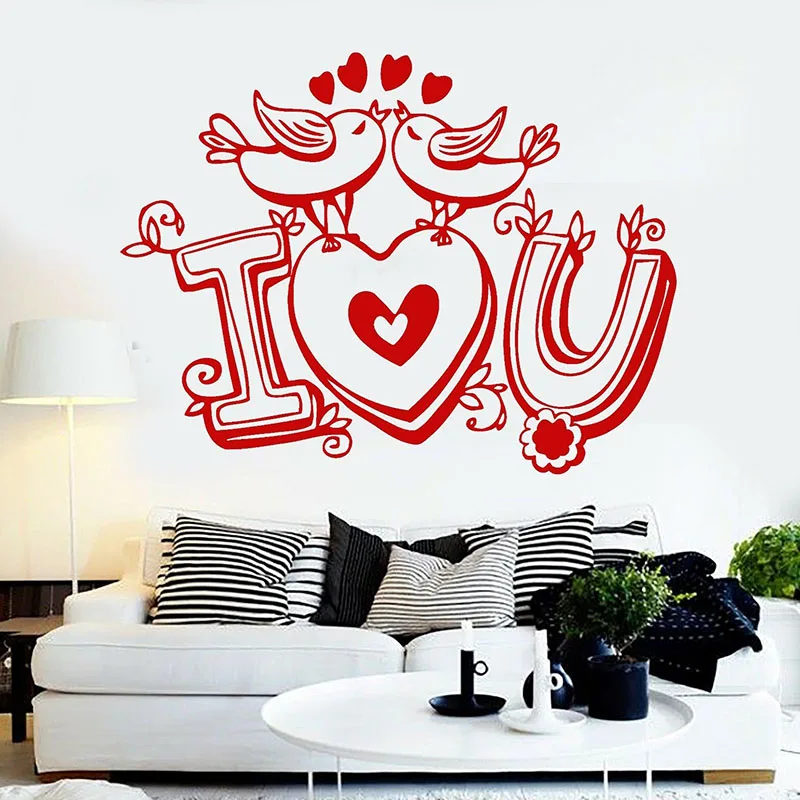 

Виниловые наклейки на стену с надписью «I Love You» для влюбленных птиц и поцелуев, романтические наклейки на окно для спальни, украшения дома, обои E701