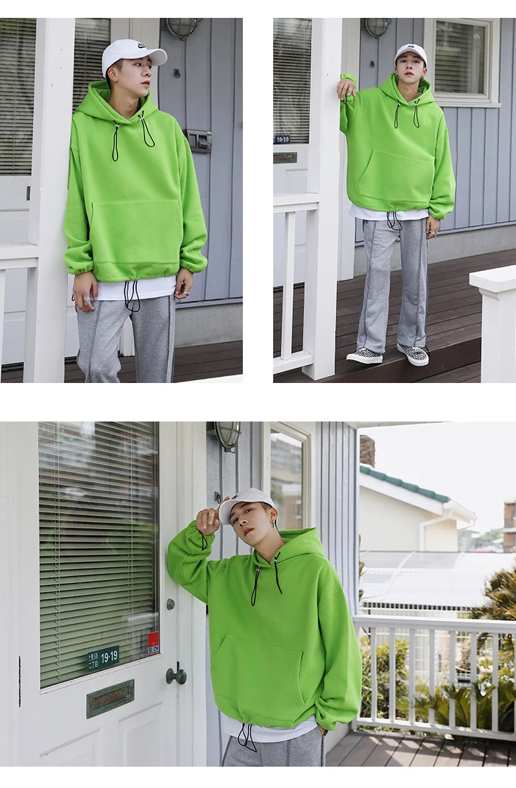 Autumn New Hoodie Men Fashion Solid Color Casual Cotton Hooded Pullover Man Streetwear Hip Hop Loose Sweatshirt Large Size M-5XL