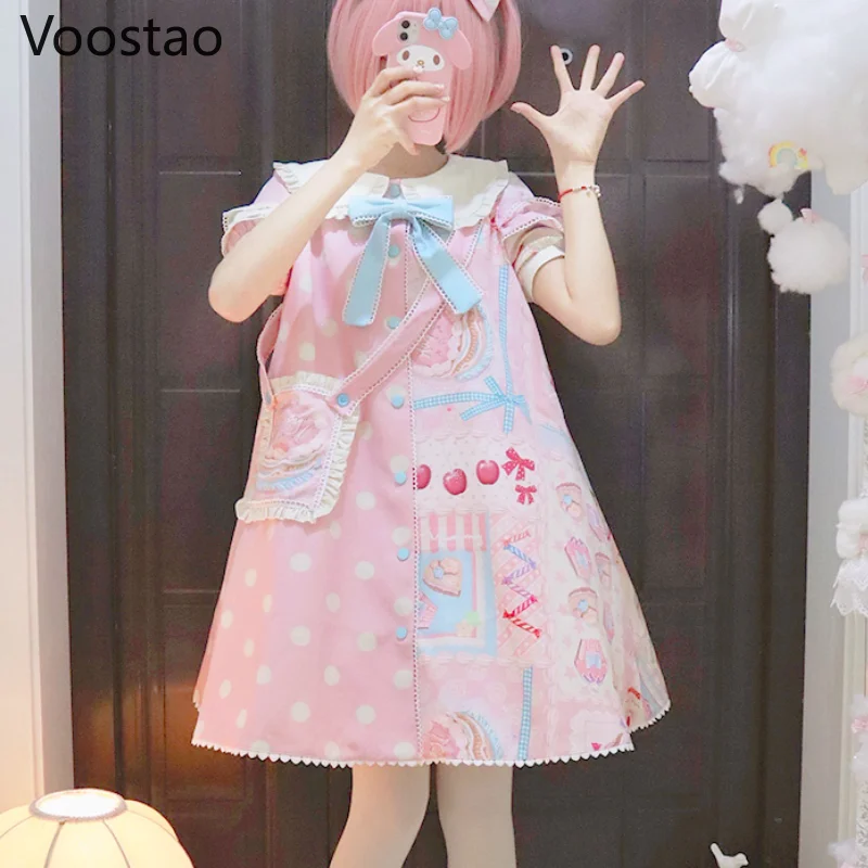 

Japanese Sweet Lolita Op Dress Women Kawaii Frost Sugar Sweetheart Pink Party Dresses Vintage Victorian Gothic Princess Dress