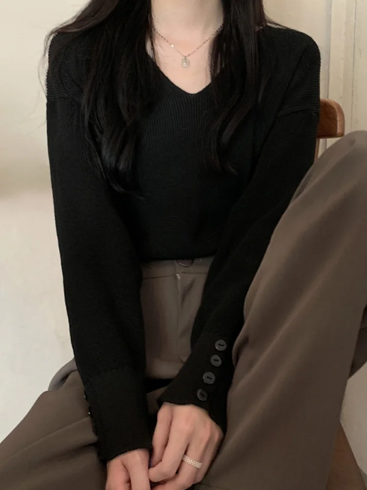 Женский свитер с V-образным вырезом весна-осень рубашка в иностранном стиле