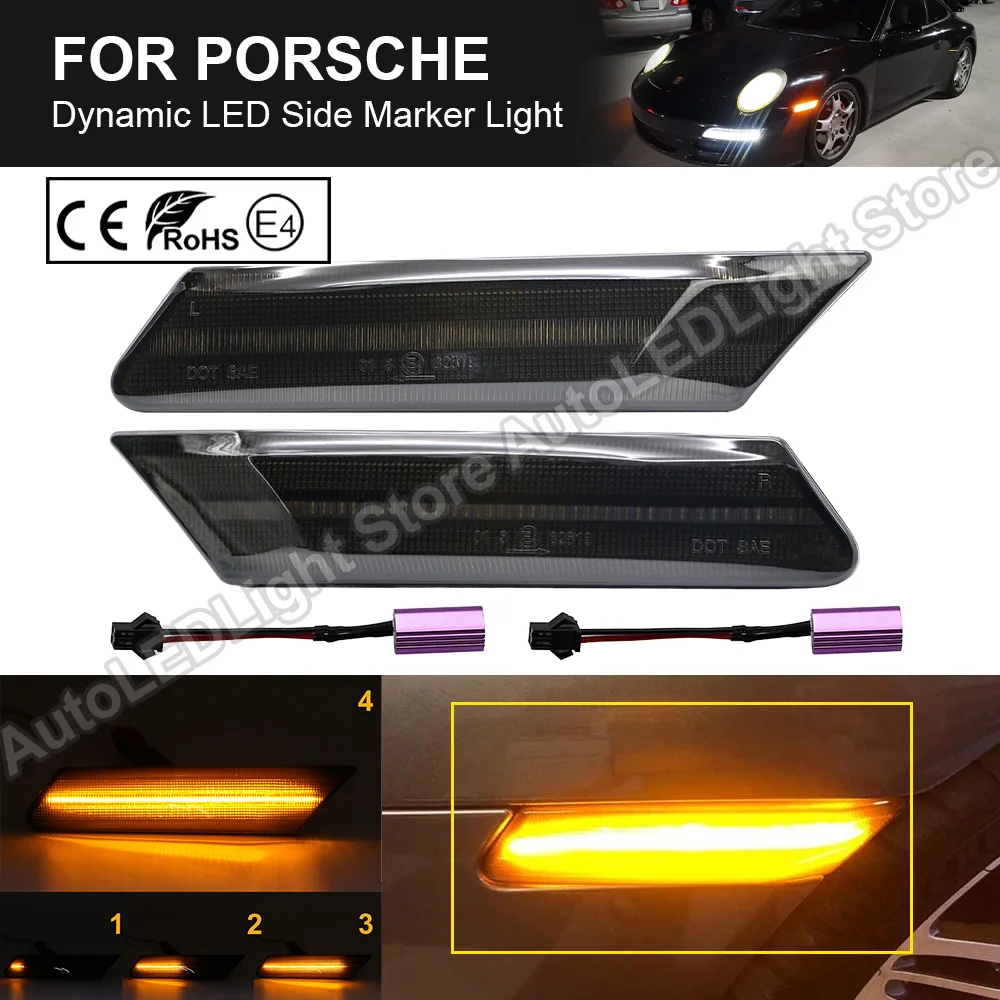 

2Pc For Porsche 911 Carrera S 4 GTS Targa 4S Turbo GT2 GT3 Boxster Cayman Dynamic LED Bumper Side Marker Lights Turn Signal Lamp