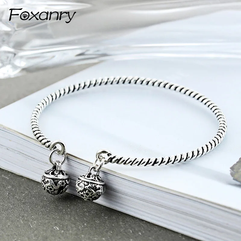

Foxanry Silver Color Bell Cuff Bangles & Bracelet Vintage Weave Handmade Party Jewelry for Women Size 56mm Adjustable