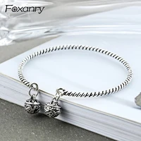 foxanry 925 stamp bell cuff bangles bracelet vintage weave handmade party jewelry for women size 56mm adjustable