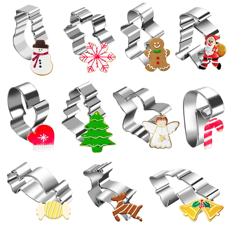 

11pcs Christmas Cookie Tools Gingerbread Cutter Molds Kitchen Snowflake Cake Mold Stainless Steel Cake Decorating Tools