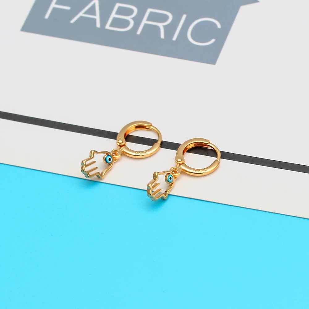 Висячие серьги-подвески в форме Хамса от сглаза золотого цвета турецкие синие