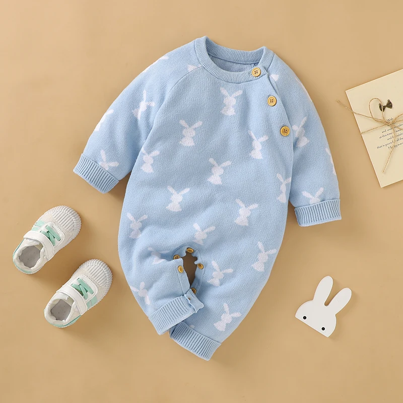 Baby Romper Cotton Knitted Newborn Boy Girl Jumpsuit Outfit  Long Sleeve Fall Toddler Infant Winter Clothing Cute Rabbit Onesies