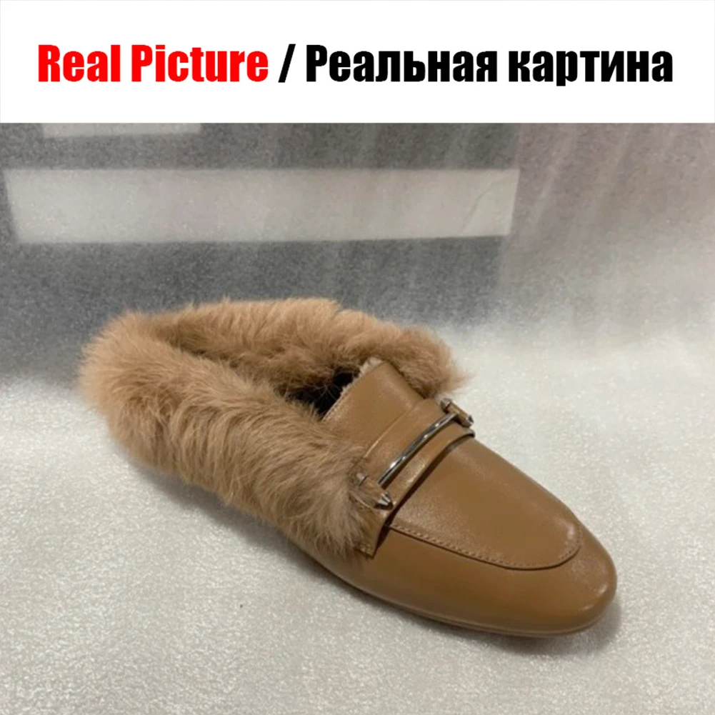 RIBETRINI/Новинка; однотонные слипоны из натуральной кожи с металлическим украшением; женская повседневная мягкая обувь на плоской подошве с мехом; сезон весна-осень; большие размеры 34-43