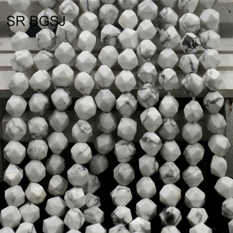 Бесплатная доставка 8 мм граненые круглые полигональные Howlite белый камень