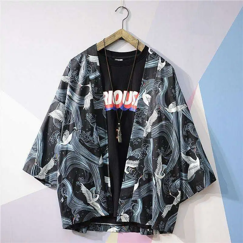 Рубашка кимоно летняя для женщин и мужчин юката свободная блузка с принтом аниме