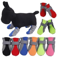 40hot4pcs pet dog shoes non slip soft sole breathable mesh adjustable straps boots