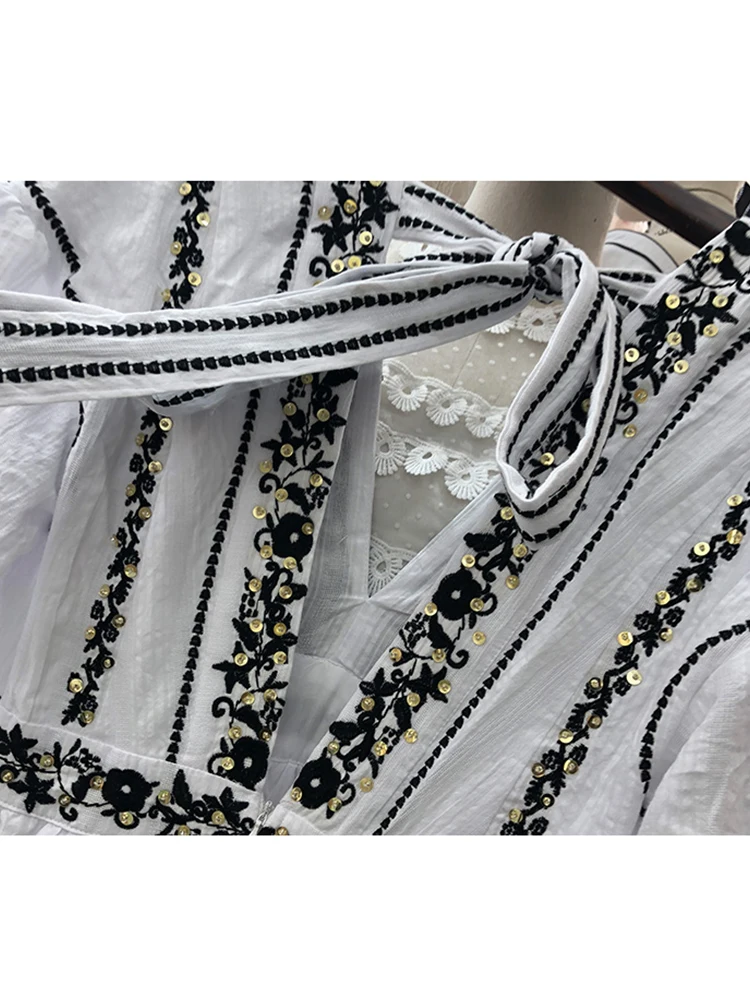 

Free shipping heavy craft embroidery nail beads sequins layering straps sexy leaky back dress ladies summer loose swing