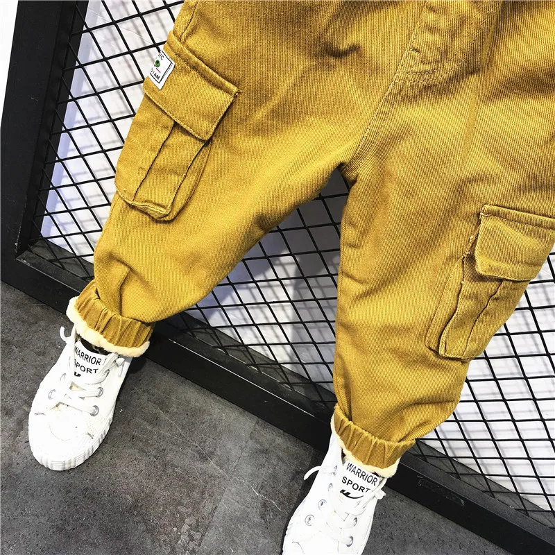

2020 Kids Boys Cargo pants thickening Autumn And Winter pants Cotton Clothing Children Baby Boy Popular Long Trousers AA5