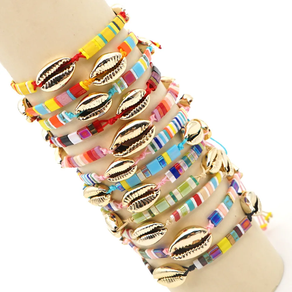 

Bohemian Seaside Beach Wind Braided Tila Beaded Natural Shell Bracelet Women Bracelet Natural Stone Bracelets for Girls Chain