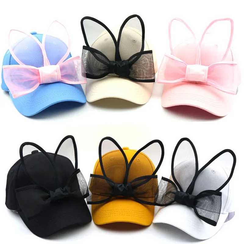 Детская бейсболка летняя шапка с большим бантом и заячьими ушками детские шляпы