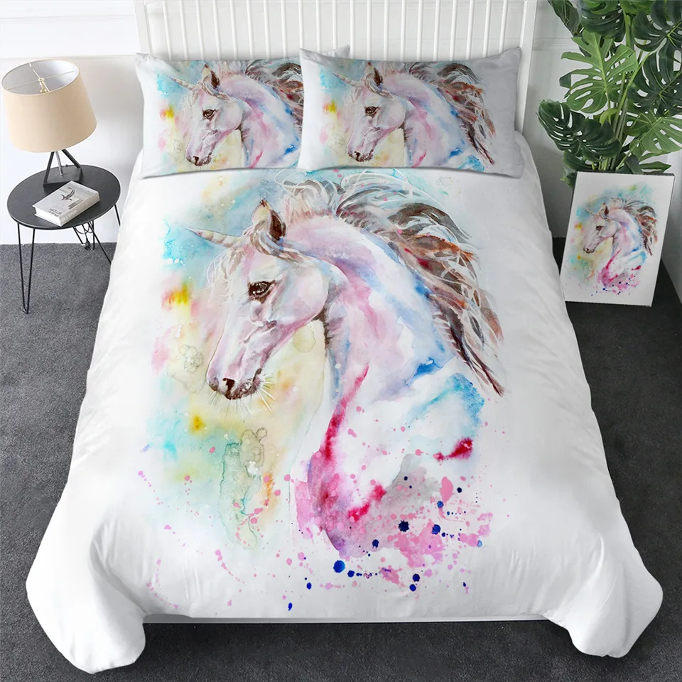 Unicorn 3 Постельные принадлежности, Детский Комплект постельного белья с изображением единорога из мультфильма, пододеяльник с цветочным рисунком, набор постельного белья из 3 предметов, домашний текстиль для девочек, фиолетовое постельное белье, Прямая поставка - Цвет: Unicorn 3