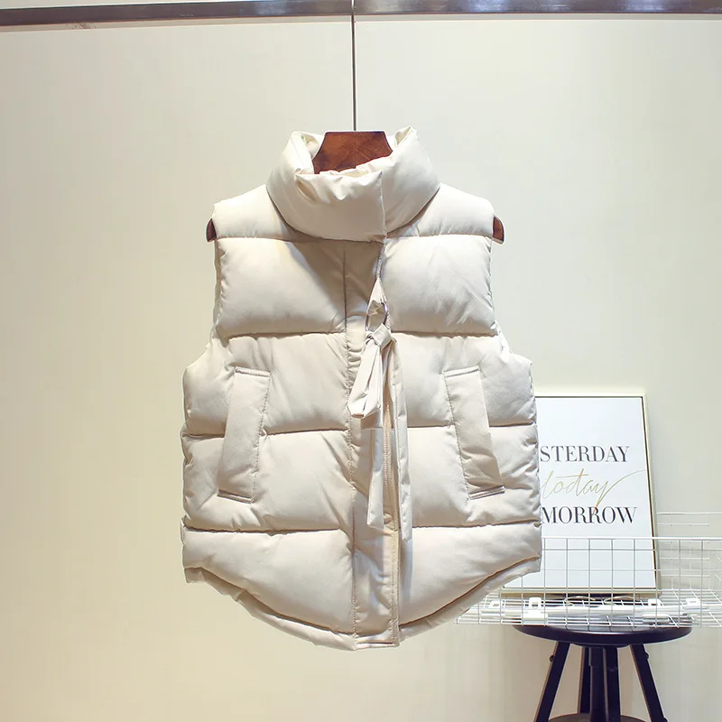 

2020 winter Korean new cotton dress women's Vest stand collar top coat versatile fashion short shoulder cotton padded jacket