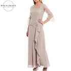 Женское кружевное платье с рукавом-колоколом, платье для матери невесты с курткой, сдержанные шифоновые вечерние платья для матери, платья для мамы